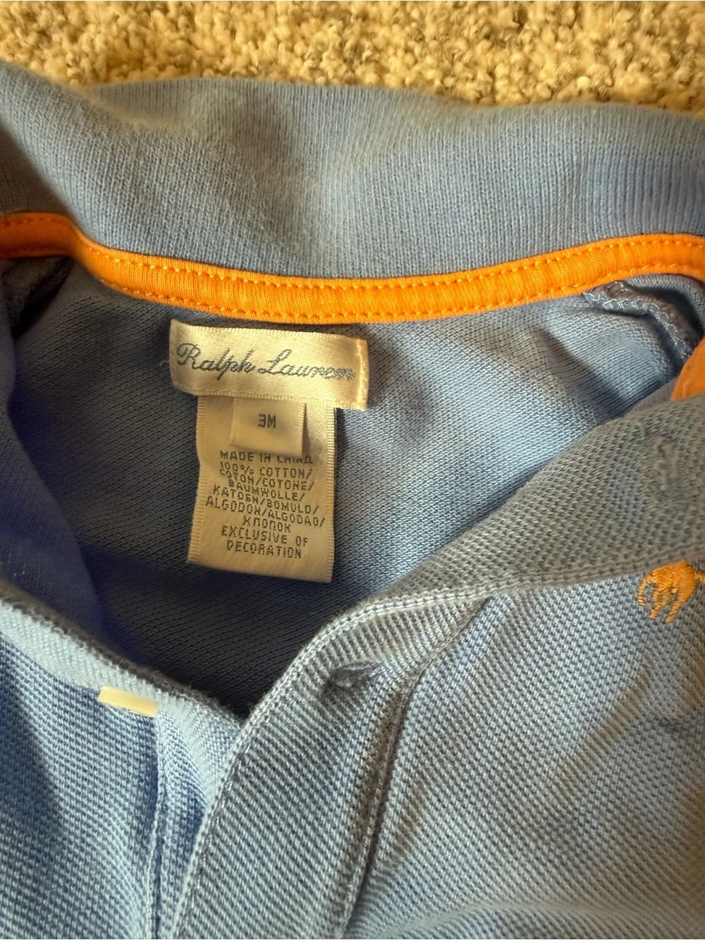 Ralph Lauren Light Blue Polo-Style Baby One-Piece with Orange Trim